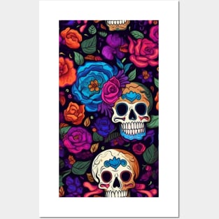 Floral skulls Posters and Art